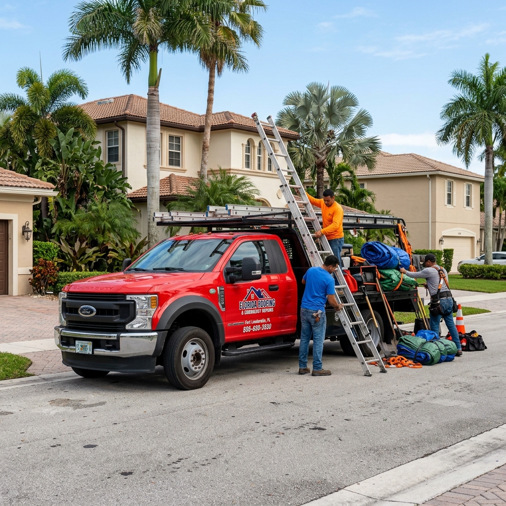 Planet Roofing emergency local response vehicle dispatched for urgent repairs in Fort Lauderdale