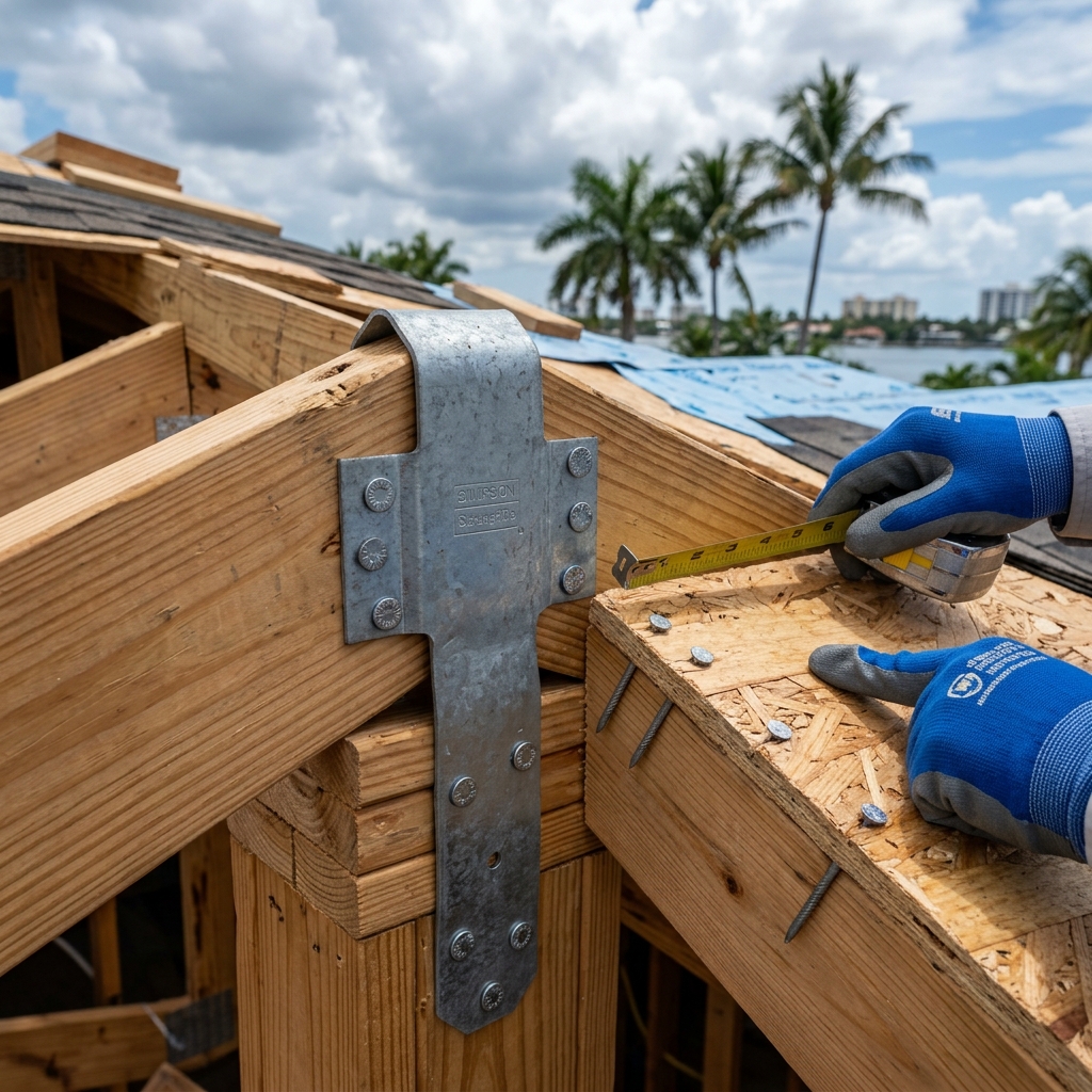 Wind-uplift mitigation hurricane straps and roof deck nailing in Broward County
