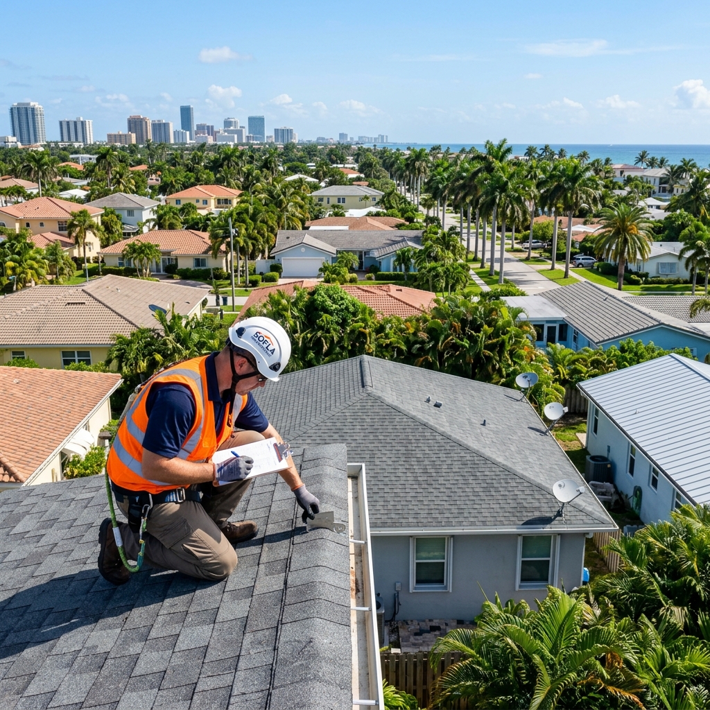 Planet Roofing inspector conducting a detailed assessment of roof surface details