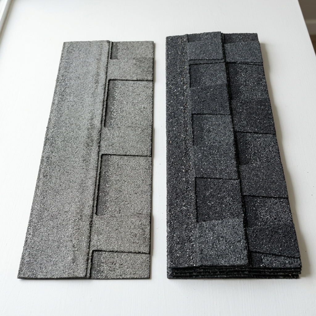 Side-by-side comparison of 3-tab and architectural shingles