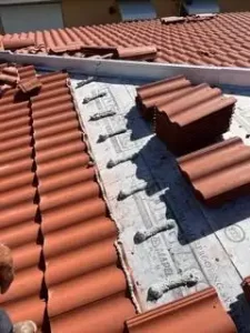 Tile roofing in progress