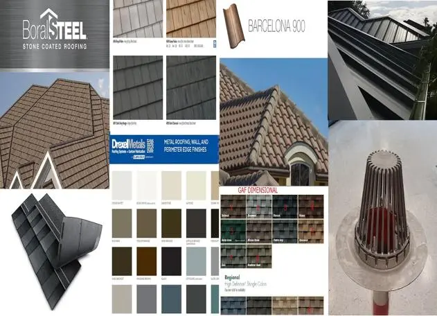 Cover page of a roofing catalog featuring a range of roofing materials and styles.