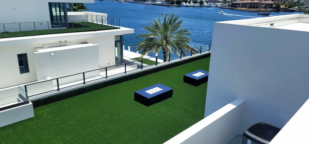 Green roof with artificial turf on a modern Fort Lauderdale home
